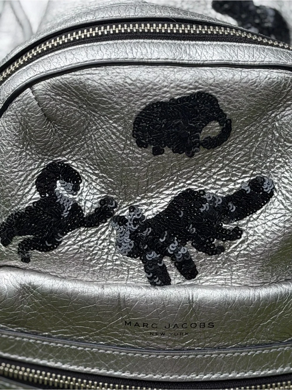 Marc Jacobs Gotham Flocked Animals Silver Leather Backpack Rare